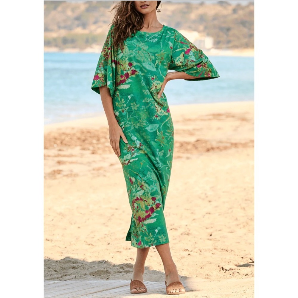Peruvian Connection Jade Meadow Dress Womens Small Floral Pima Cotton Jersey NWT